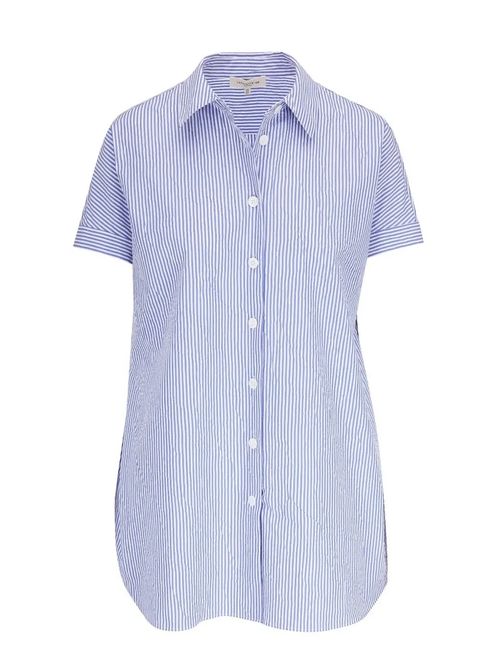 LAFAYETTE 148 Bluebird Crinkle Oversized Striped Shirt - Picture 3 of 13
